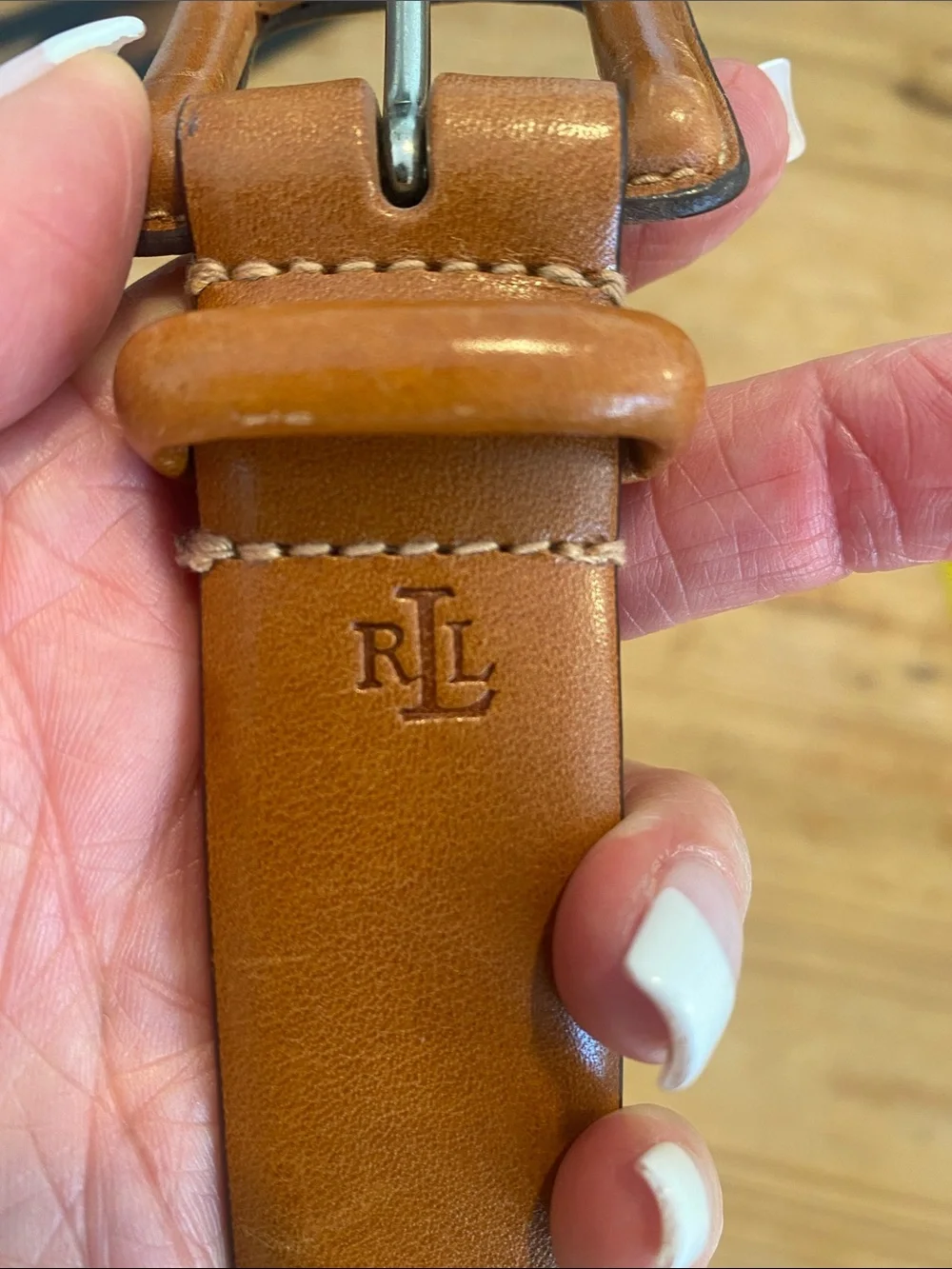 Lauren Ralph Lauren Caramel Leather Belt with Square Buckle